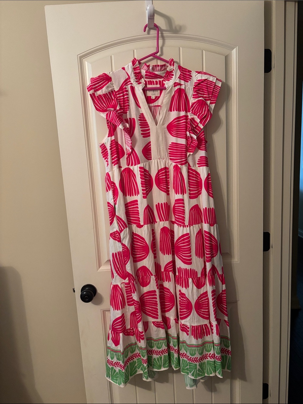 Brand new, never worn, Umgee White Dress with Bright Pink Graphic Accents